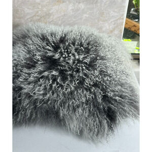 Mon Chateau Throw Pillow Square Gray 100% Tibetan Lamb Fur Feather Fill